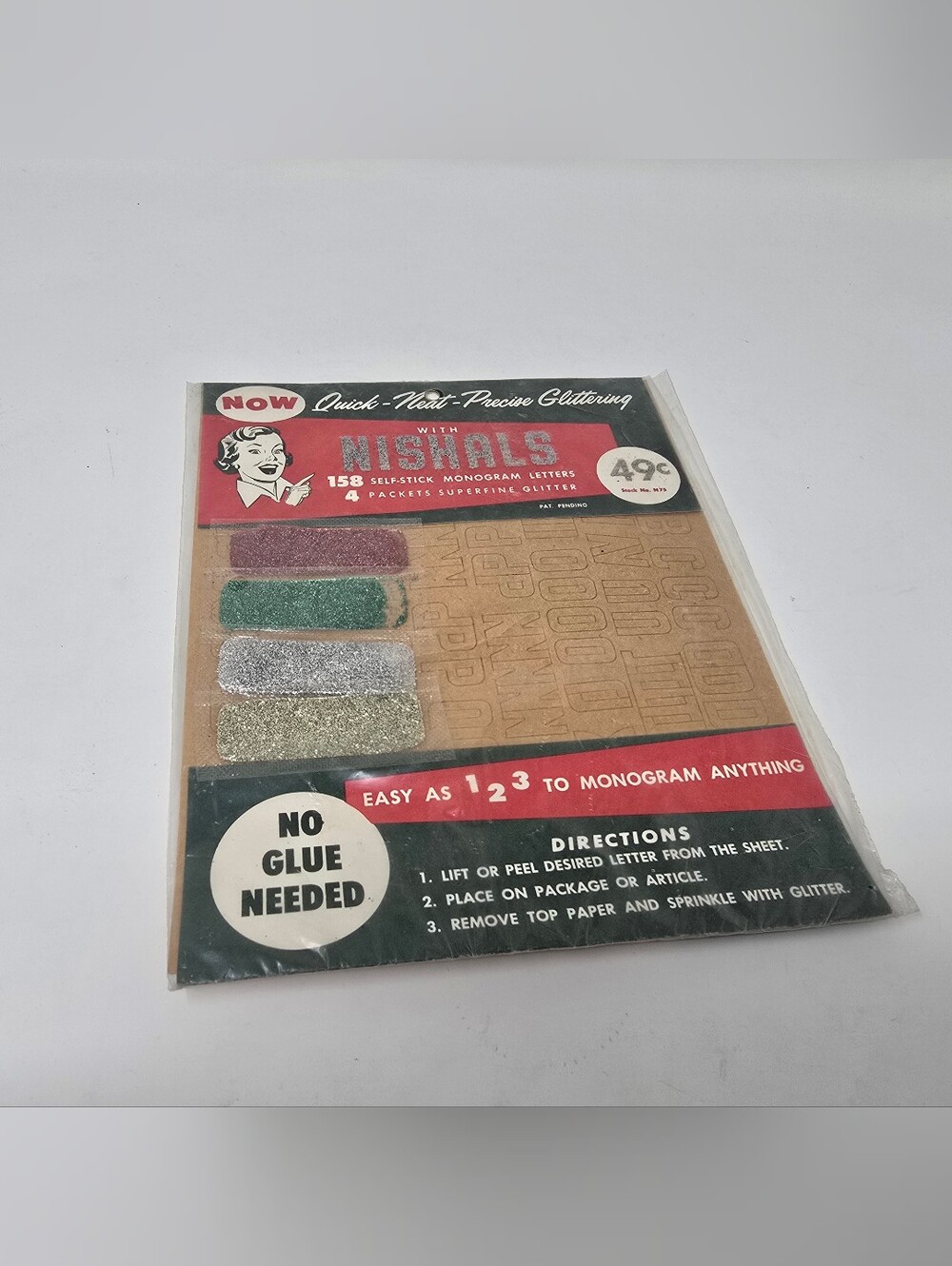 NEW Vintage 50s Nishals Self-Stick Monogram Letters  Superfine Glitter Christmas